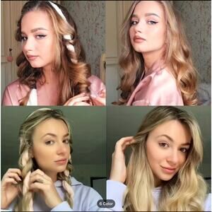 2x Hair Roller and Clip Set with No Heat Curling Iron Headband